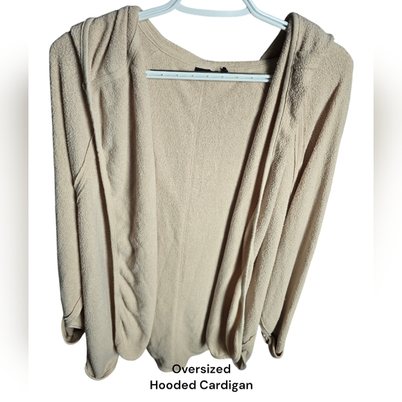 Oversized Hooded Cardigan Open Front XL CREAM Fleece - Picture 1 of 11